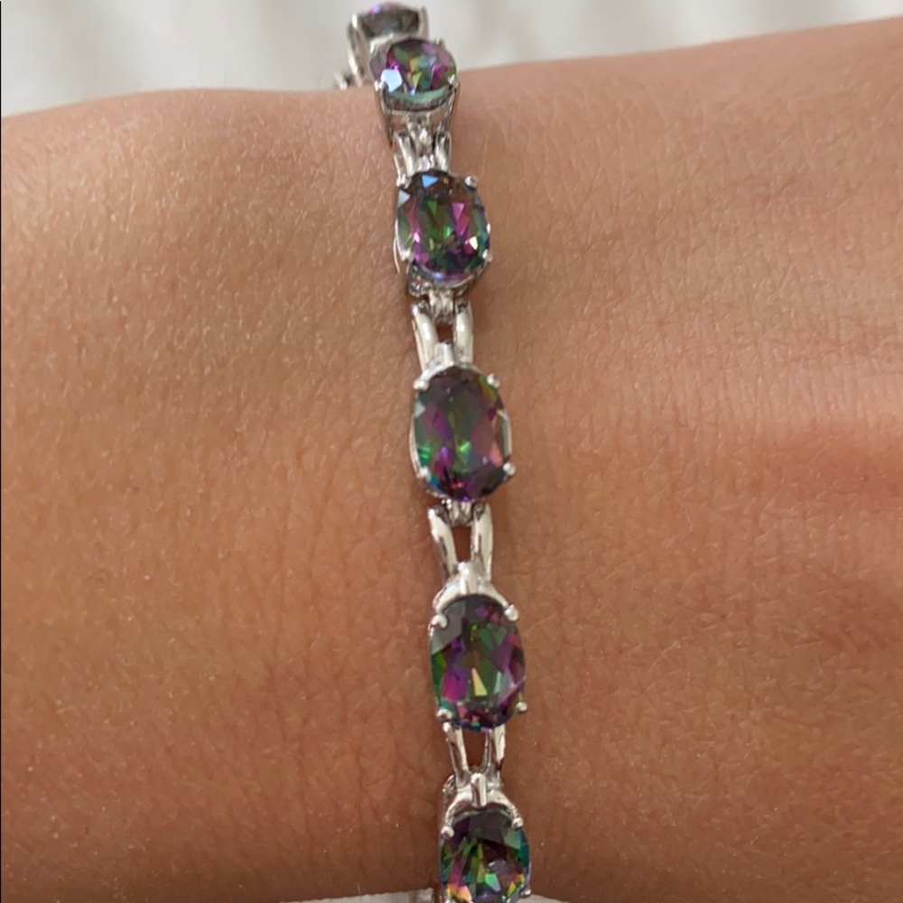 Multicolored Gemstone silver bracelet.
